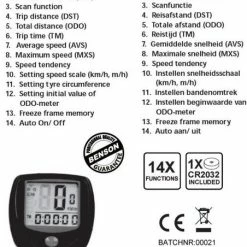 Benson Fietscomputer - Digitaal - 14 Functies - Bedraad - Zwart -Windgoo Shop 452x840 3