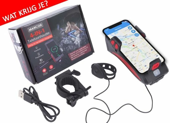 Mancor Universele Telefoonhouder Fiets Smartphonehouder - Met Verlichting, Fietsbel En Powerbank 7 Mancor Universele Telefoonhouder Fiets Smartphonehouder - Met Verlichting, Fietsbel En Powerbank - Afbeelding 7