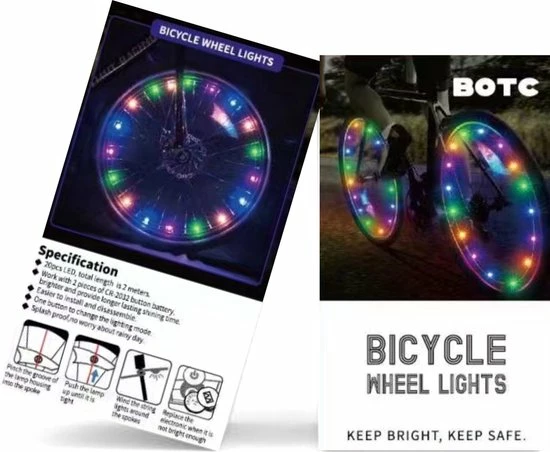 BOTC LED Spaakverlichting - Fiets Licht - Lichtsnoer Fietswiel - 20 Leds - 2meter - 1 Fietswiel - Groen 3 BOTC LED Spaakverlichting - Fiets Licht - Lichtsnoer Fietswiel - 20 Leds - 2meter - 1 Fietswiel - Groen - Afbeelding 3