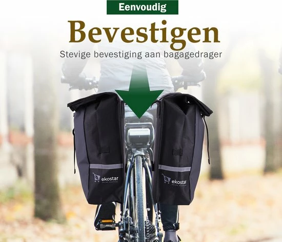 Ekostar Dubbele Fietstas - Rolltop - Waterbestendig - 46 L - Zwart 5 Ekostar Dubbele Fietstas - Rolltop - Waterbestendig - 46 L - Zwart - Afbeelding 5