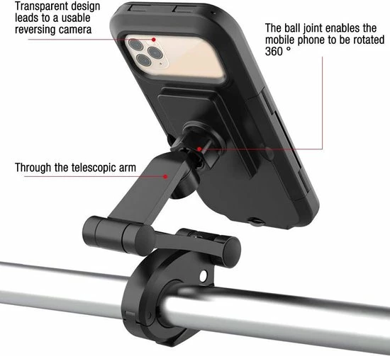 Merkloos Fiets / Motor Telefoonhouder Waterdicht Universeel 360° Draaibaar Anti-Shock Accessoires - Tot 6.5 Inch 3 Merkloos Fiets / Motor Telefoonhouder Waterdicht Universeel 360° Draaibaar Anti-Shock Accessoires - Tot 6.5 Inch - Afbeelding 3