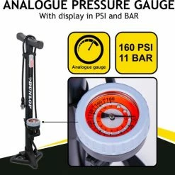 Dunlop Staande Fietspomp Pro Uitvoering - Analoge Drukmeter - Dubbele Ventielkop - Zwart -Windgoo Shop 550x507