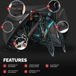 LOOXOLIFE Fietshoes - Voor 1 Fiets Of 2 Fietsen Waterdicht - XXL - Ultra Sterk & Dik - Premium PU Coating - Met Opberghoes -Windgoo Shop 550x513 9