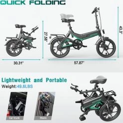 Merkloos Hitway 14F005 Elektrische Fiets E-bike | Opvouwbaar | 250W Motor | 7.5Ah | 16" | Zwart / Groen -Windgoo Shop 550x525 2