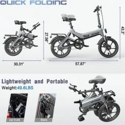 Merkloos Hitway 14F005 Elektrische Fiets Opvouwbaar | 250W Motor | 7.5Ah | 16" | Grijs / Zwart -Windgoo Shop 550x525 5