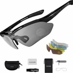 Falkann Basics - Fietsbril / Sportbril Set + 5 Verwisselbare Lenzen Incl. Gepolariseerde Lens - Zwart
