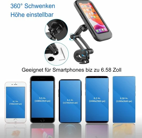 Merkloos Fiets / Motor Telefoonhouder Waterdicht Universeel 360° Draaibaar Anti-Shock Accessoires - Tot 6.5 Inch 2 Merkloos Fiets / Motor Telefoonhouder Waterdicht Universeel 360° Draaibaar Anti-Shock Accessoires - Tot 6.5 Inch - Afbeelding 2