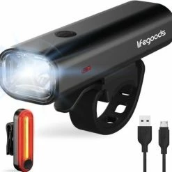 LifeGoods LED Fietsverlichting Set - Voorlicht En Achterlicht - USB Oplaadbaar - Zwart