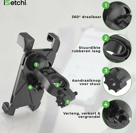 ISetchi Telefoonhouder Fiets Met 360 Graden Rotatie - Stevig & Stabiel - Ook Voor Scooter & Motor Gsm Telefoon Houder Fiets - Anti Shock & Vibratie Ontwerp - Fietshouder Smartphone Mobiel - Zwart 13 ISetchi Telefoonhouder Fiets Met 360 Graden Rotatie - Stevig & Stabiel - Ook Voor Scooter & Motor Gsm Telefoon Houder Fiets - Anti Shock & Vibratie Ontwerp - Fietshouder Smartphone Mobiel - Zwart - Afbeelding 13