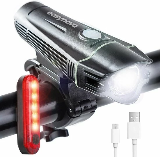 EasyNova LED Fietsverlichting Set Oplaadbaar Via USB - Voorlicht En Achterlicht - Waterbestendig - Complete Fietslamp Set 1 EasyNova LED Fietsverlichting Set Oplaadbaar Via USB - Voorlicht En Achterlicht - Waterbestendig - Complete Fietslamp Set