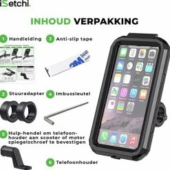 ISetchi Telefoonhouder Fiets Waterdicht L (5.5 Tot 7 Inch) - 360 Graden Rotatie - Ook Voor Scooter & Motor - Gsm Houder Fiets - Waterdicht IP67 Level - Zwart -Windgoo Shop 550x542