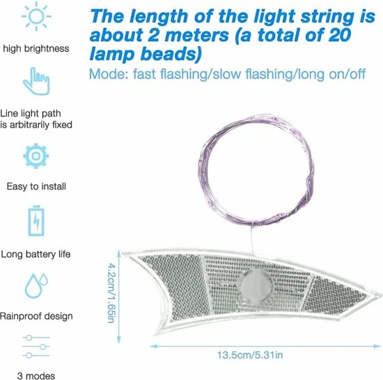 BOTC LED Spaakverlichting - Fiets Licht - Lichtsnoer Fietswiel - 20 Leds - 2meter - 1 Fietswiel - Roze 9 BOTC LED Spaakverlichting - Fiets Licht - Lichtsnoer Fietswiel - 20 Leds - 2meter - 1 Fietswiel - Roze - Afbeelding 9
