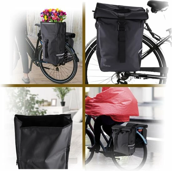 Ekostar Dubbele Fietstas - Rolltop - Waterbestendig - 46 L - Zwart 11 Ekostar Dubbele Fietstas - Rolltop - Waterbestendig - 46 L - Zwart - Afbeelding 11