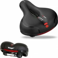 Windgoo Shop 12 IBright Comfort Fietszadel Met Gelpads - Dames / Heren - Ventilerend - Zadelvering - Waterdicht - Gratis Zadelstrop - Zwart