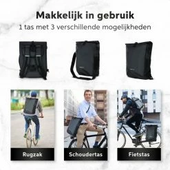 Living Nine Fietstas - Enkele - 20L - Waterdicht - Ook Voor Elektrische Fietsen - Dragen Als Handtas En Schoudertas - Zwart -Windgoo Shop 550x550 1024