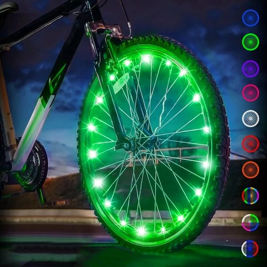 BOTC Wielverlichting Fiets - 20 Holders - Spaakverlichting LED - Lichtsnoer Fietswiel - 20 Leds -220CM - Groen 1 BOTC Wielverlichting Fiets - 20 Holders - Spaakverlichting LED - Lichtsnoer Fietswiel - 20 Leds -220CM - Groen