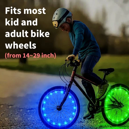 BOTC Wielverlichting Fiets - 20 Holders - Spaakverlichting LED - Lichtsnoer Fietswiel - 20 Leds -220CM - Groen 5 BOTC Wielverlichting Fiets - 20 Holders - Spaakverlichting LED - Lichtsnoer Fietswiel - 20 Leds -220CM - Groen - Afbeelding 5