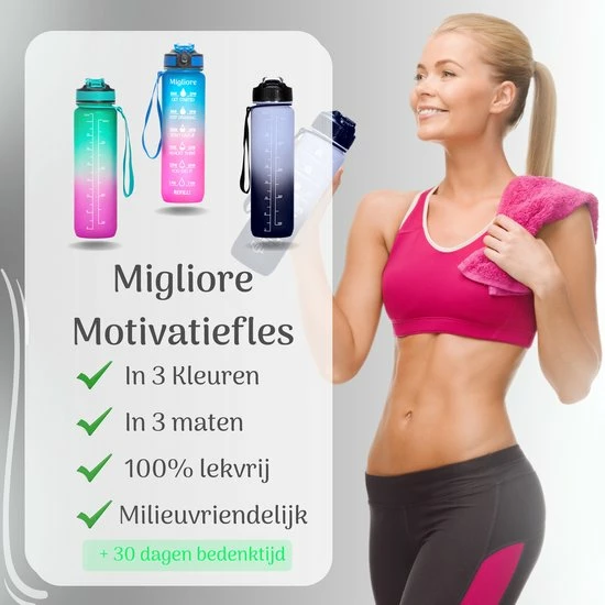 Migliore Bidon 1 Liter - Met Rietje - BPA Vrij - Sport - Ook In 600 Ml En 2 Liter 2 Migliore Bidon 1 Liter - Met Rietje - BPA Vrij - Sport - Ook In 600 Ml En 2 Liter - Afbeelding 2