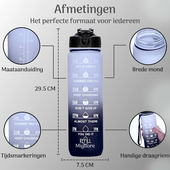 Migliore Bidon 1 Liter - Met Rietje - BPA Vrij - Sport - Ook In 600 Ml En 2 Liter 6 Migliore Bidon 1 Liter - Met Rietje - BPA Vrij - Sport - Ook In 600 Ml En 2 Liter - Afbeelding 6