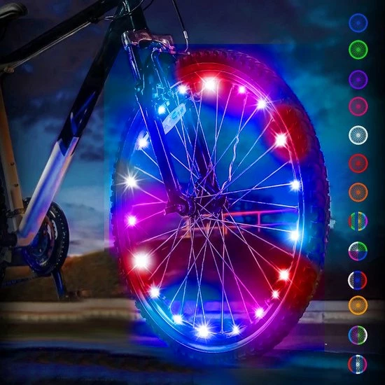 BOTC Wielverlichting Fiets - 20 Holders - Spaakverlichting LED - Lichtsnoer Fietswiel - 20 Leds - 220CM - Kleurrijk 1 BOTC Wielverlichting Fiets - 20 Holders - Spaakverlichting LED - Lichtsnoer Fietswiel - 20 Leds - 220CM - Kleurrijk