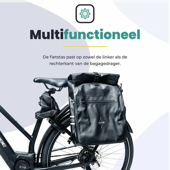 Voltano Luxe Fietstas / Rugtas 28L - Zwart - Enkele Pakaftas - 100% Waterdicht - Met Laptop Compartiment 5 Voltano Luxe Fietstas / Rugtas 28L - Zwart - Enkele Pakaftas - 100% Waterdicht - Met Laptop Compartiment - Afbeelding 5