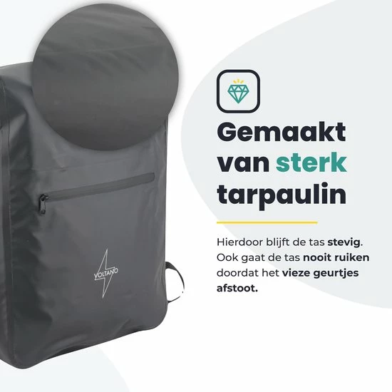 Voltano Luxe Fietstas / Rugtas 28L - Zwart - Enkele Pakaftas - 100% Waterdicht - Met Laptop Compartiment 7 Voltano Luxe Fietstas / Rugtas 28L - Zwart - Enkele Pakaftas - 100% Waterdicht - Met Laptop Compartiment - Afbeelding 7