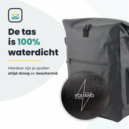 Voltano Luxe Fietstas / Rugtas 28L - Zwart - Enkele Pakaftas - 100% Waterdicht - Met Laptop Compartiment 8 Voltano Luxe Fietstas / Rugtas 28L - Zwart - Enkele Pakaftas - 100% Waterdicht - Met Laptop Compartiment - Afbeelding 8