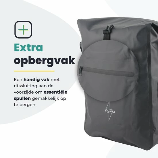 Voltano Luxe Fietstas / Rugtas 28L - Zwart - Enkele Pakaftas - 100% Waterdicht - Met Laptop Compartiment 10 Voltano Luxe Fietstas / Rugtas 28L - Zwart - Enkele Pakaftas - 100% Waterdicht - Met Laptop Compartiment - Afbeelding 10