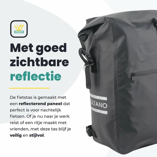 Voltano Luxe Fietstas / Rugtas 28L - Zwart - Enkele Pakaftas - 100% Waterdicht - Met Laptop Compartiment 11 Voltano Luxe Fietstas / Rugtas 28L - Zwart - Enkele Pakaftas - 100% Waterdicht - Met Laptop Compartiment - Afbeelding 11