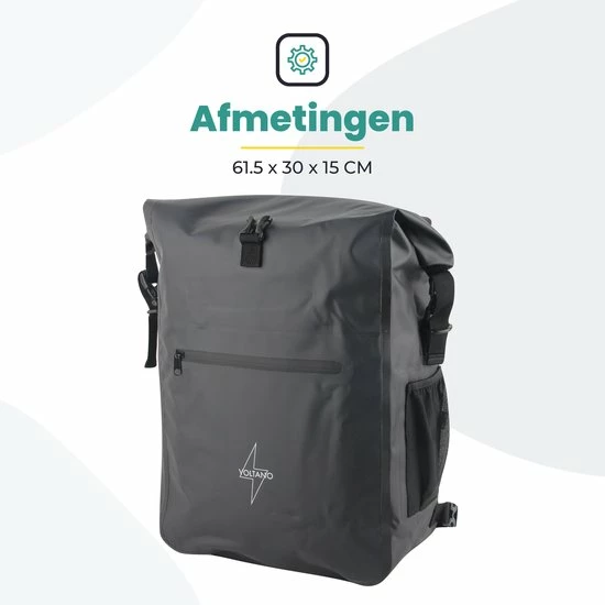 Voltano Luxe Fietstas / Rugtas 28L - Zwart - Enkele Pakaftas - 100% Waterdicht - Met Laptop Compartiment 12 Voltano Luxe Fietstas / Rugtas 28L - Zwart - Enkele Pakaftas - 100% Waterdicht - Met Laptop Compartiment - Afbeelding 12