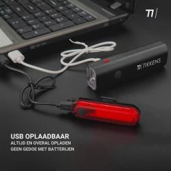 TIKKENS LED Fietsverlichting Set - Fietslamp USB Oplaadbaar - Fietslampjes Voorlicht & Achterlicht - Waterdicht – Zwart -Windgoo Shop 550x550 118