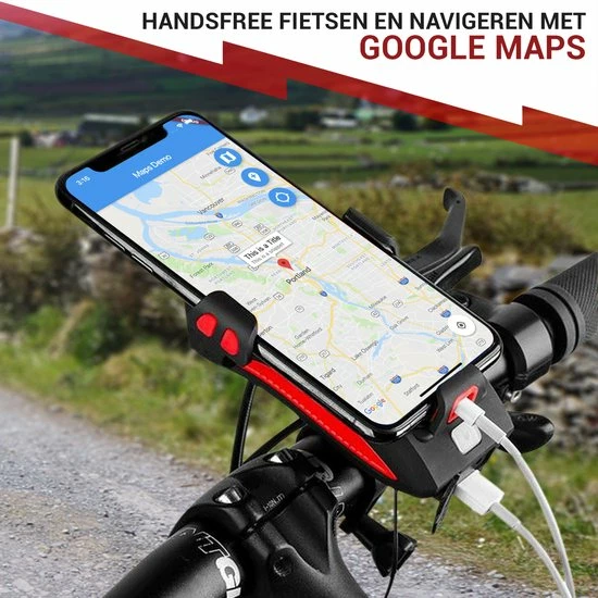 Mancor Universele Telefoonhouder Fiets Smartphonehouder - Met Verlichting, Fietsbel En Powerbank 3 Mancor Universele Telefoonhouder Fiets Smartphonehouder - Met Verlichting, Fietsbel En Powerbank - Afbeelding 3
