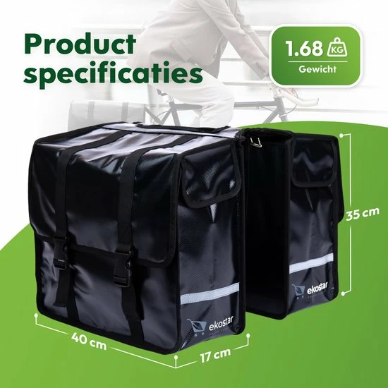 Ekostar Dubbele Fietstas - Waterdicht - 46 L - E-Bikes - Zwart - OOK Voor Elektrische Fietsen 4 Ekostar Dubbele Fietstas - Waterdicht - 46 L - E-Bikes - Zwart - OOK Voor Elektrische Fietsen - Afbeelding 4