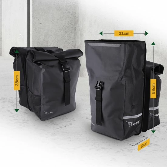 Ekostar Dubbele Fietstas - Rolltop - Waterbestendig - 46 L - Zwart 4 Ekostar Dubbele Fietstas - Rolltop - Waterbestendig - 46 L - Zwart - Afbeelding 4