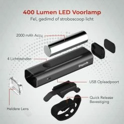 LifeGoods LED Fietsverlichting Set - Voorlicht En Achterlicht - USB Oplaadbaar - Zwart -Windgoo Shop 550x550 180