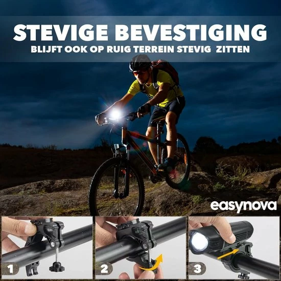 EasyNova LED Fietsverlichting Set Oplaadbaar Via USB - Voorlicht En Achterlicht - Waterbestendig - Complete Fietslamp Set 2 EasyNova LED Fietsverlichting Set Oplaadbaar Via USB - Voorlicht En Achterlicht - Waterbestendig - Complete Fietslamp Set - Afbeelding 2