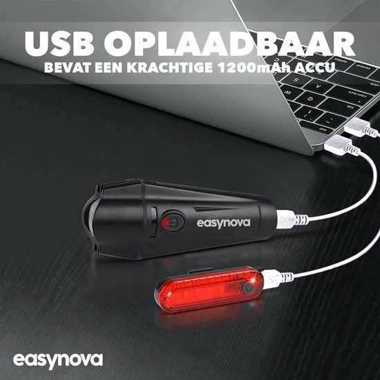 EasyNova LED Fietsverlichting Set Oplaadbaar Via USB - Voorlicht En Achterlicht - Waterbestendig - Complete Fietslamp Set 5 EasyNova LED Fietsverlichting Set Oplaadbaar Via USB - Voorlicht En Achterlicht - Waterbestendig - Complete Fietslamp Set - Afbeelding 5