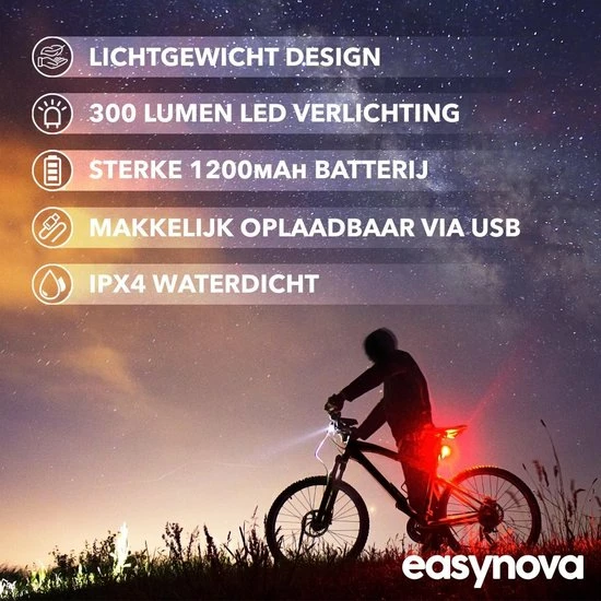 EasyNova LED Fietsverlichting Set Oplaadbaar Via USB - Voorlicht En Achterlicht - Waterbestendig - Complete Fietslamp Set 6 EasyNova LED Fietsverlichting Set Oplaadbaar Via USB - Voorlicht En Achterlicht - Waterbestendig - Complete Fietslamp Set - Afbeelding 6