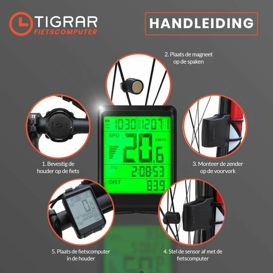 Tigrar Kilometerteller Fiets - Fietscomputer Draadloos - KM Teller Fiets - Waterdicht Met 17 Functies Snelheidsmeter 6 Tigrar Kilometerteller Fiets - Fietscomputer Draadloos - KM Teller Fiets - Waterdicht Met 17 Functies Snelheidsmeter - Afbeelding 6