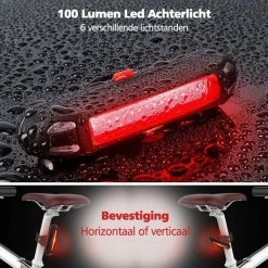 SWILIX ® - Fietsverlichting Set - Oplaadbare USB Led Fietslamp - Voor En Achter - Waterdicht - 4 Lichtstanden - Zwart -Windgoo Shop 550x550 27