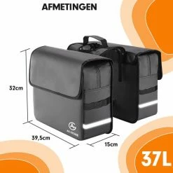 AG Fietstas -dubbele Fietstas - Fietstassen - Electrische Fietsen - Zwart - Dubbel - Waterdicht - 37 Liter -volwassenen - Elektrische Fiets - Reflectoren - 100% Polyster -Windgoo Shop 550x550 324