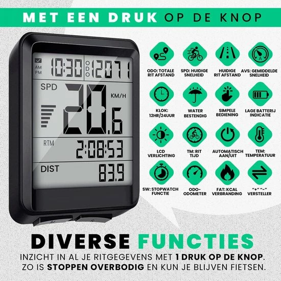 Strex Draadloze Fietscomputer - 17 Functies - Extra Groot Scherm - Draadloze Fiets Computer Draadloos Waterdicht - NL Handleiding 2 Strex Draadloze Fietscomputer - 17 Functies - Extra Groot Scherm - Draadloze Fiets Computer Draadloos Waterdicht - NL Handleiding - Afbeelding 2