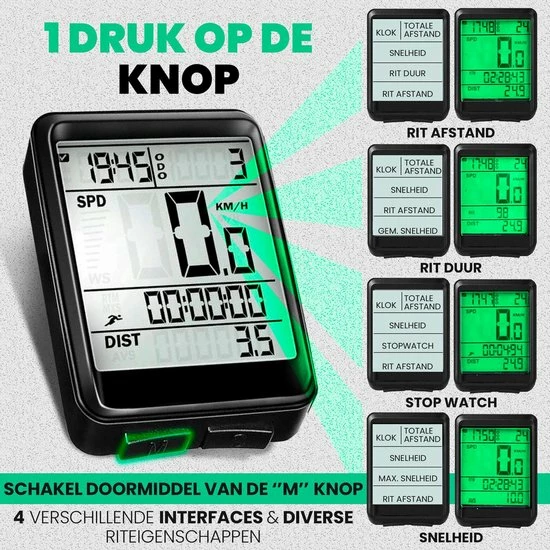 Strex Draadloze Fietscomputer - 17 Functies - Extra Groot Scherm - Draadloze Fiets Computer Draadloos Waterdicht - NL Handleiding 3 Strex Draadloze Fietscomputer - 17 Functies - Extra Groot Scherm - Draadloze Fiets Computer Draadloos Waterdicht - NL Handleiding - Afbeelding 3
