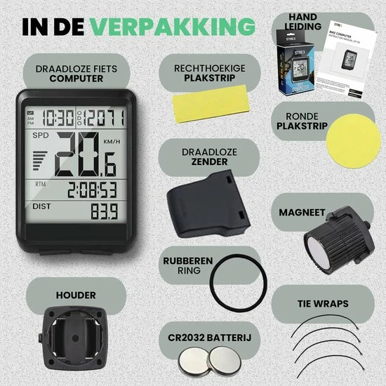 Strex Draadloze Fietscomputer - 17 Functies - Extra Groot Scherm - Draadloze Fiets Computer Draadloos Waterdicht - NL Handleiding 8 Strex Draadloze Fietscomputer - 17 Functies - Extra Groot Scherm - Draadloze Fiets Computer Draadloos Waterdicht - NL Handleiding - Afbeelding 8