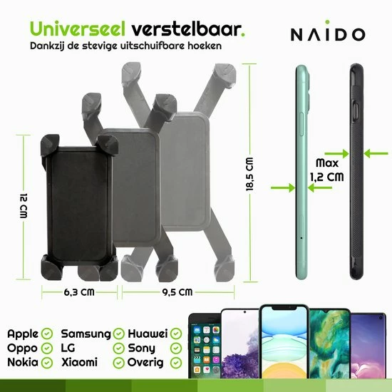 Naido Universele Telefoonhouder Fiets - Ook Voor Motor - GSM Houder - Fietshouder - Zwart 3 Naido Universele Telefoonhouder Fiets - Ook Voor Motor - GSM Houder - Fietshouder - Zwart - Afbeelding 3