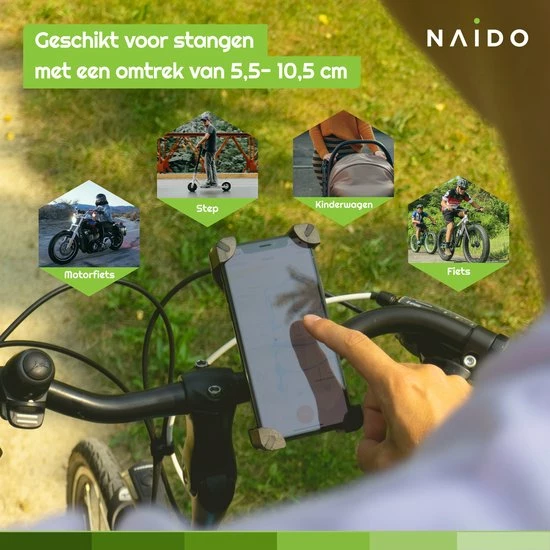 Naido Universele Telefoonhouder Fiets - Ook Voor Motor - GSM Houder - Fietshouder - Zwart 6 Naido Universele Telefoonhouder Fiets - Ook Voor Motor - GSM Houder - Fietshouder - Zwart - Afbeelding 6
