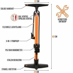 Strex Fietspomp - Drukmeter - 11 Bar Bal Pomp - Oranje -Windgoo Shop 550x550 401