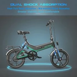 Merkloos Hitway 14F005 Elektrische Fiets E-bike | Opvouwbaar | 250W Motor | 7.5Ah | 16" | Zwart / Groen -Windgoo Shop 550x550 497