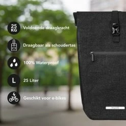 LifeGoods Fietstas - Enkel - 25L - Schoudertas En Rugtas - Waterdicht - E-Bikes - Schouderbanden - Zwart -Windgoo Shop 550x550 629