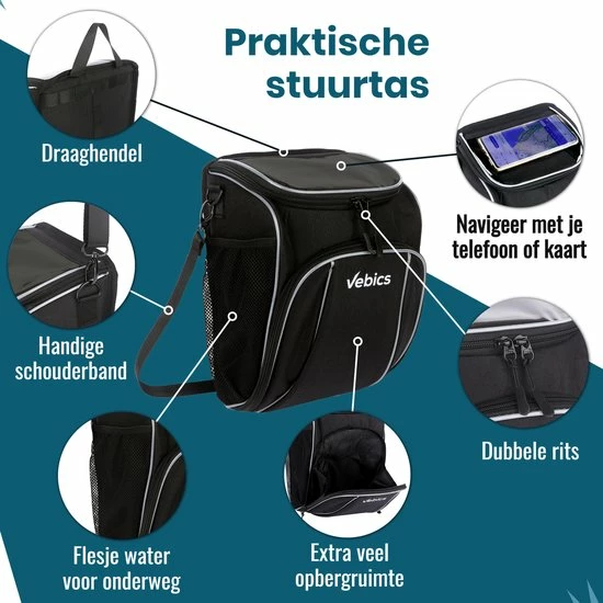 Vebics Waterbestendige Stuurtas Fiets - Afneembaar - Elektrische Fiets - Racefiets - Telefoonhouder Fiets - Black Friday - Sinterklaas - Kerst 3 Vebics Waterbestendige Stuurtas Fiets - Afneembaar - Elektrische Fiets - Racefiets - Telefoonhouder Fiets - Black Friday - Sinterklaas - Kerst - Afbeelding 3